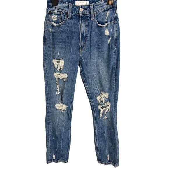Abercrombie & Fitch Curve Love High Rise Mom Jeans Distressed Size 25 - Picture 1 of 11